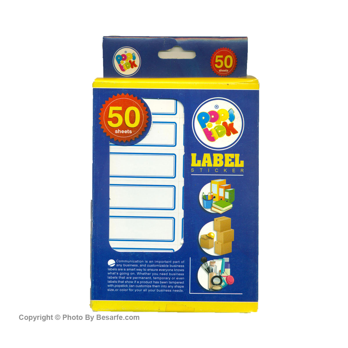 برچسب دورآبی براق سایز 2.1×5.3 سانتی متر بسته 50 عددی